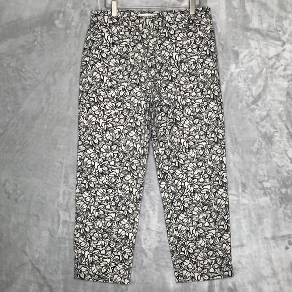 Talbots Curvy Crop Pant Womens 6 Cream Black Floral Linen Cotton Blend Pockets - Picture 1 of 10